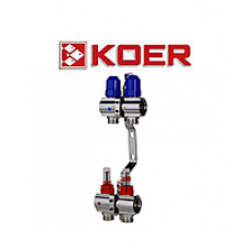 Коллекторный блок с термодатчиком и  расходомером Koer KR.1110-02 1”x2 WAYS