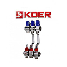 Коллекторный блок с термодатчиком и расходомером Koer KR.1110-03 1”x3 WAYS
