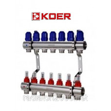 Коллекторный блок с термодатчиком и расходомером Koer KR.1110-07 1”x7 WAYS