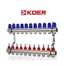 Коллекторный блок с термодатчиком и расходомером Koer KR.1110-11 1”x11 WAYS